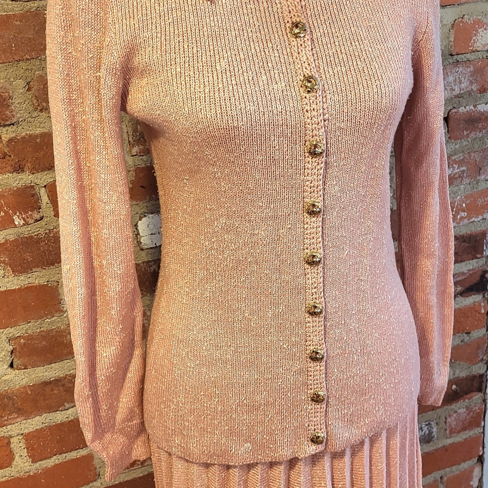 St John Knits for Lillie Rubin Vintage 70s peachy pink knit suit size 6 - Picture 2 of 10